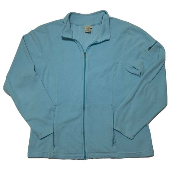 L.L. Bean Fleece Jacket Sweatshirt Large Womens Blue Long Sleeve Full Zip Pocket - Picture 1 of 8